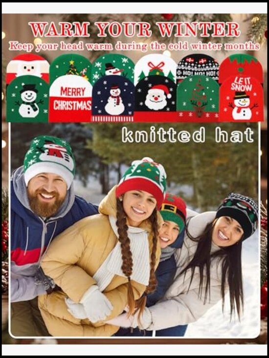 12/24/48 Pack Christmas Winter Knit Beanie Hats & Crew Socks Holiday Party Gift main image 5